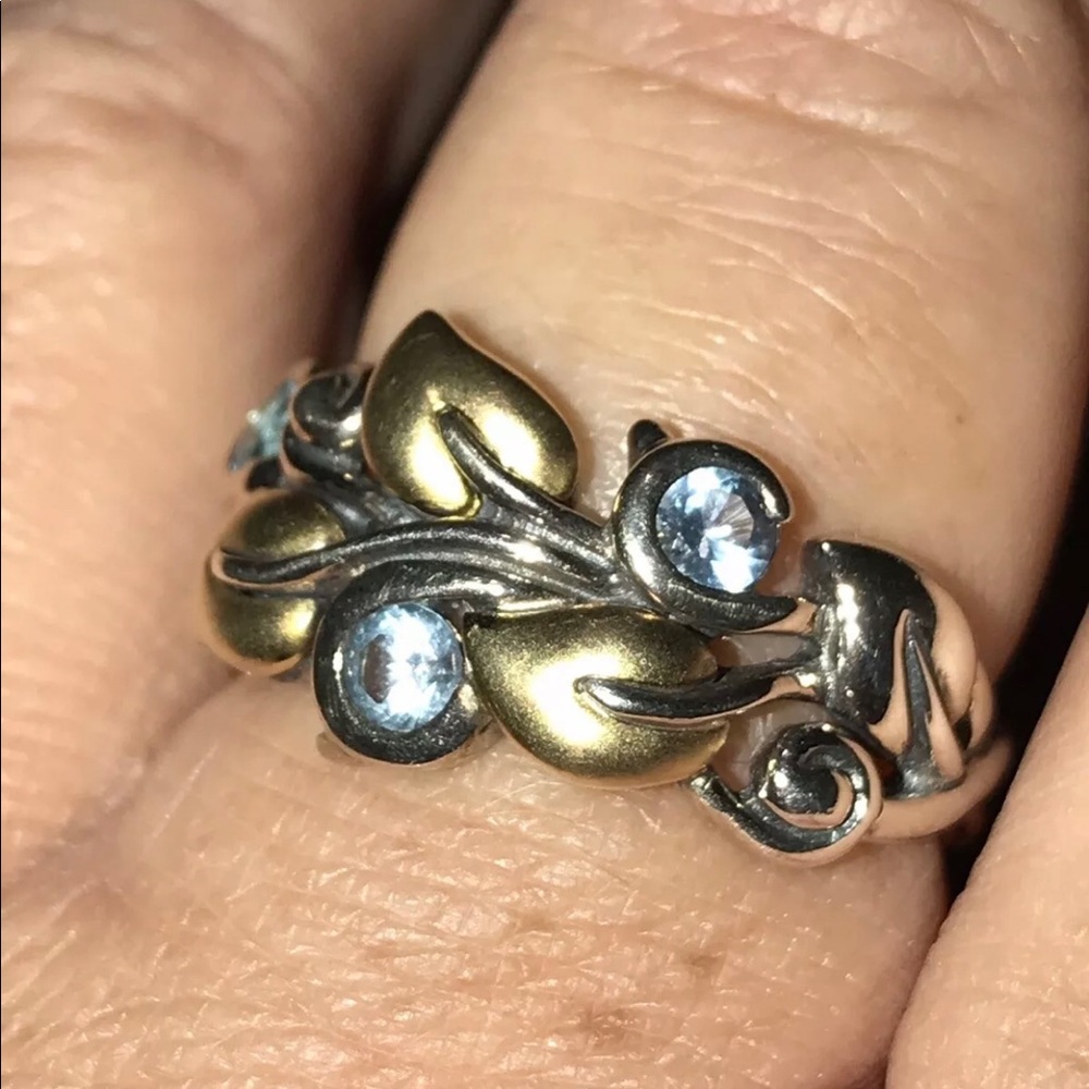 Barbara Bixby Vine Ring 9 18k YG & Sterling Topaz